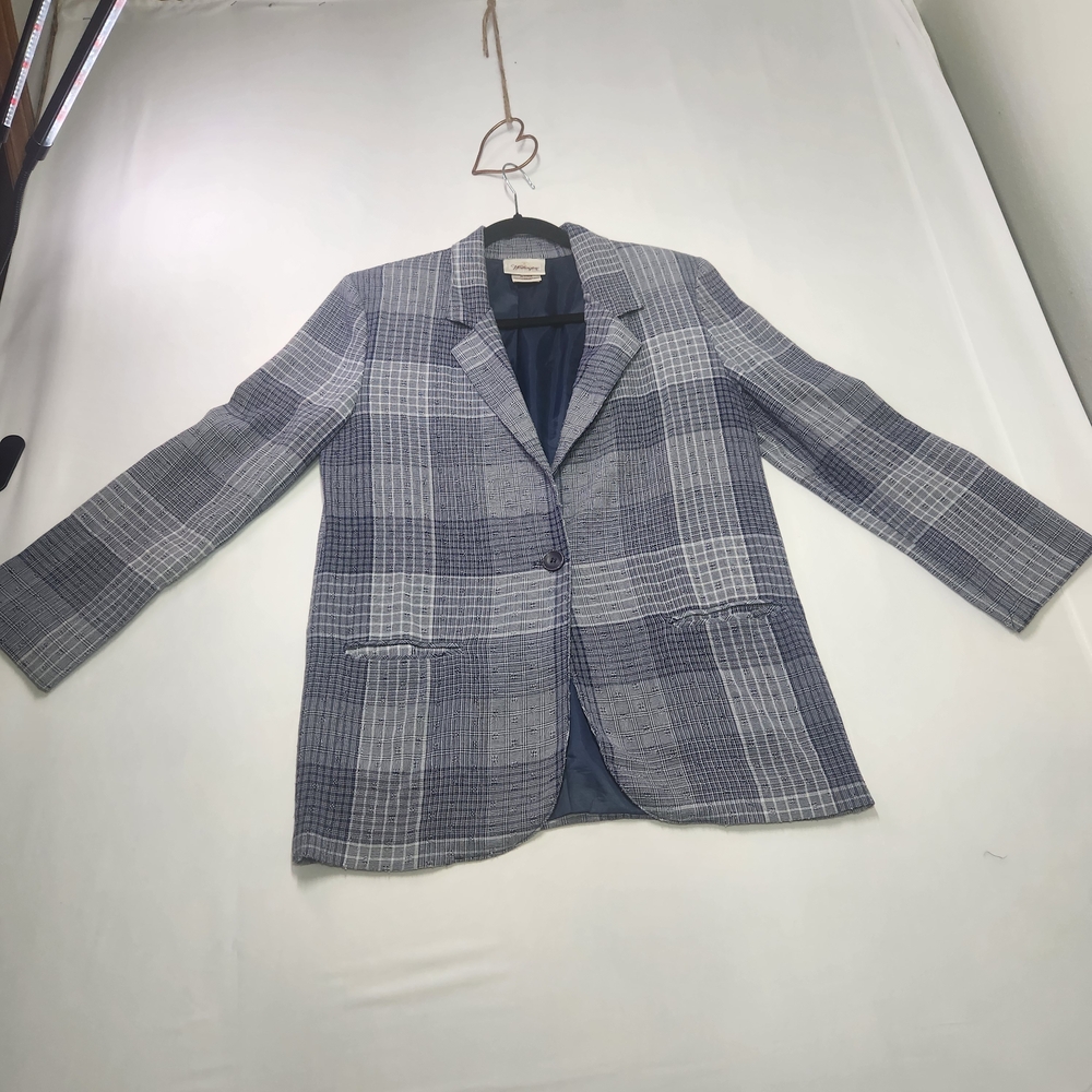 ⭐️Worthington Blue & White Plaid Blazer Size 6 Petite Business Casual - Timeless